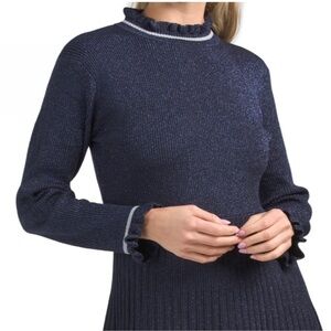 Nanette Lepore Navy Sweater Dress with Ruffle Trim